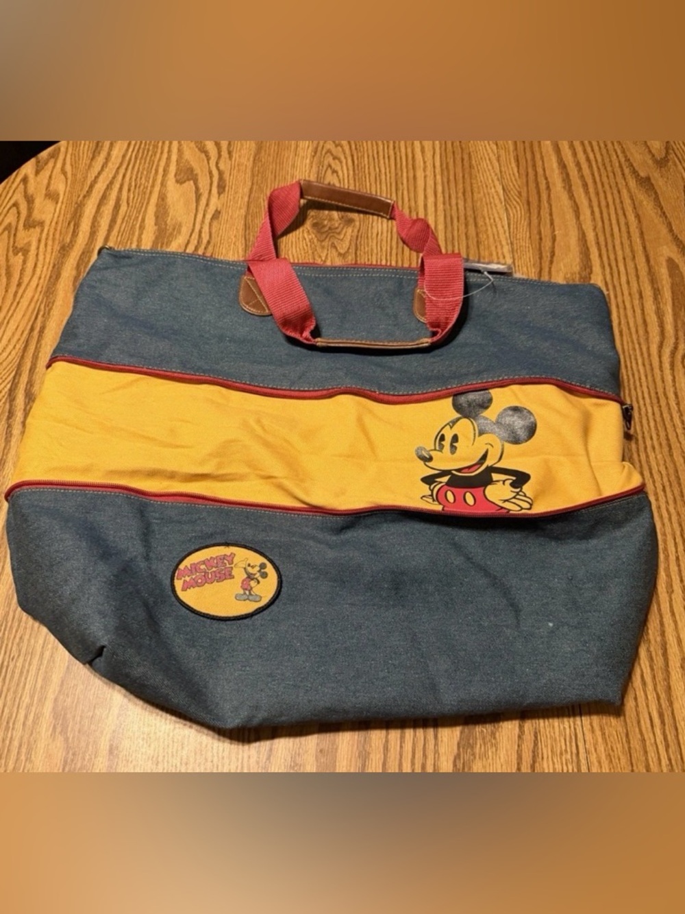 NWT Vintage Disney Mickey Mouse Classic Denim Expandable Zip Tote Duffle